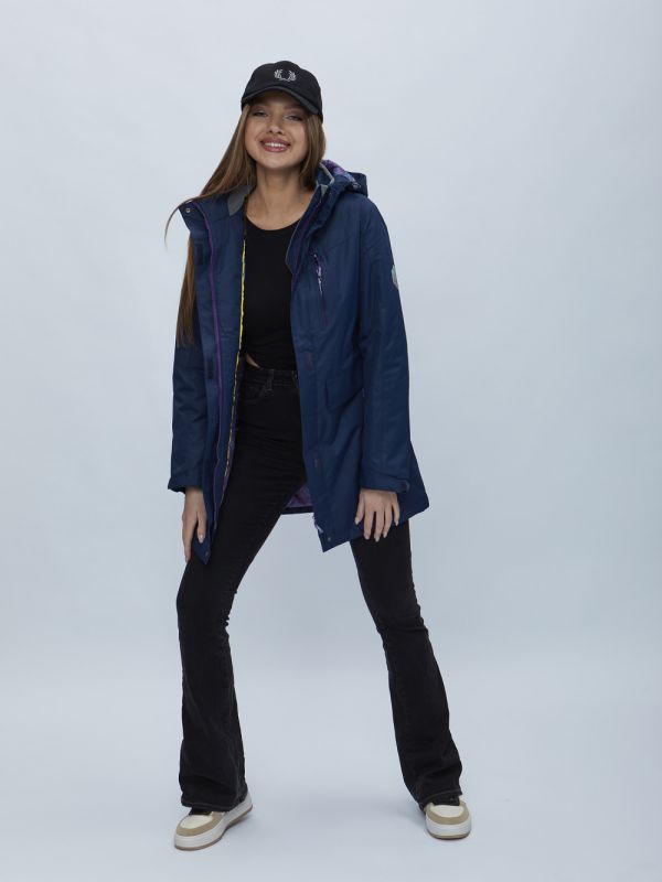 Navy blue hooded parka for women 551995TS